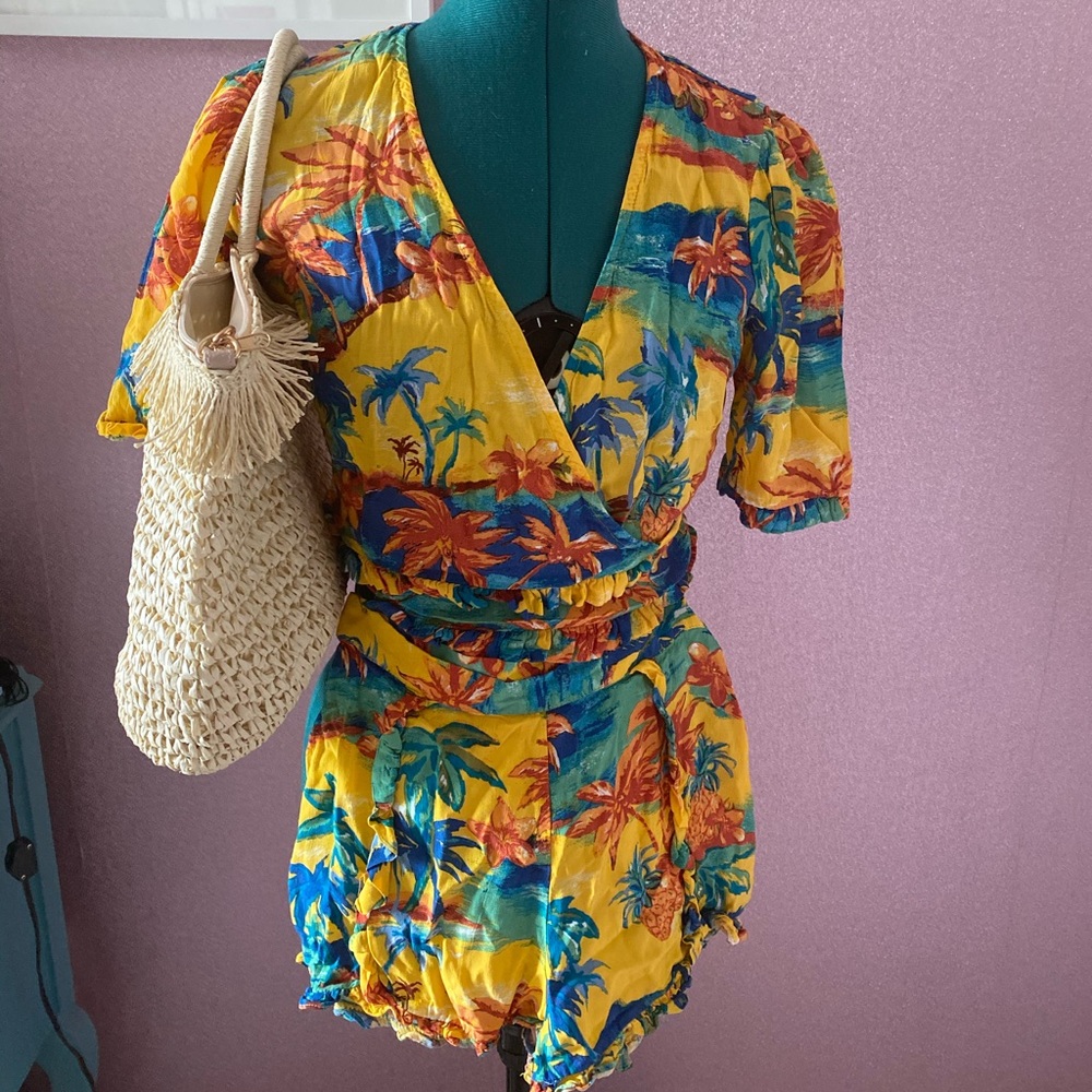 Two piece tropical palm shorts & wrap top set by  Zara